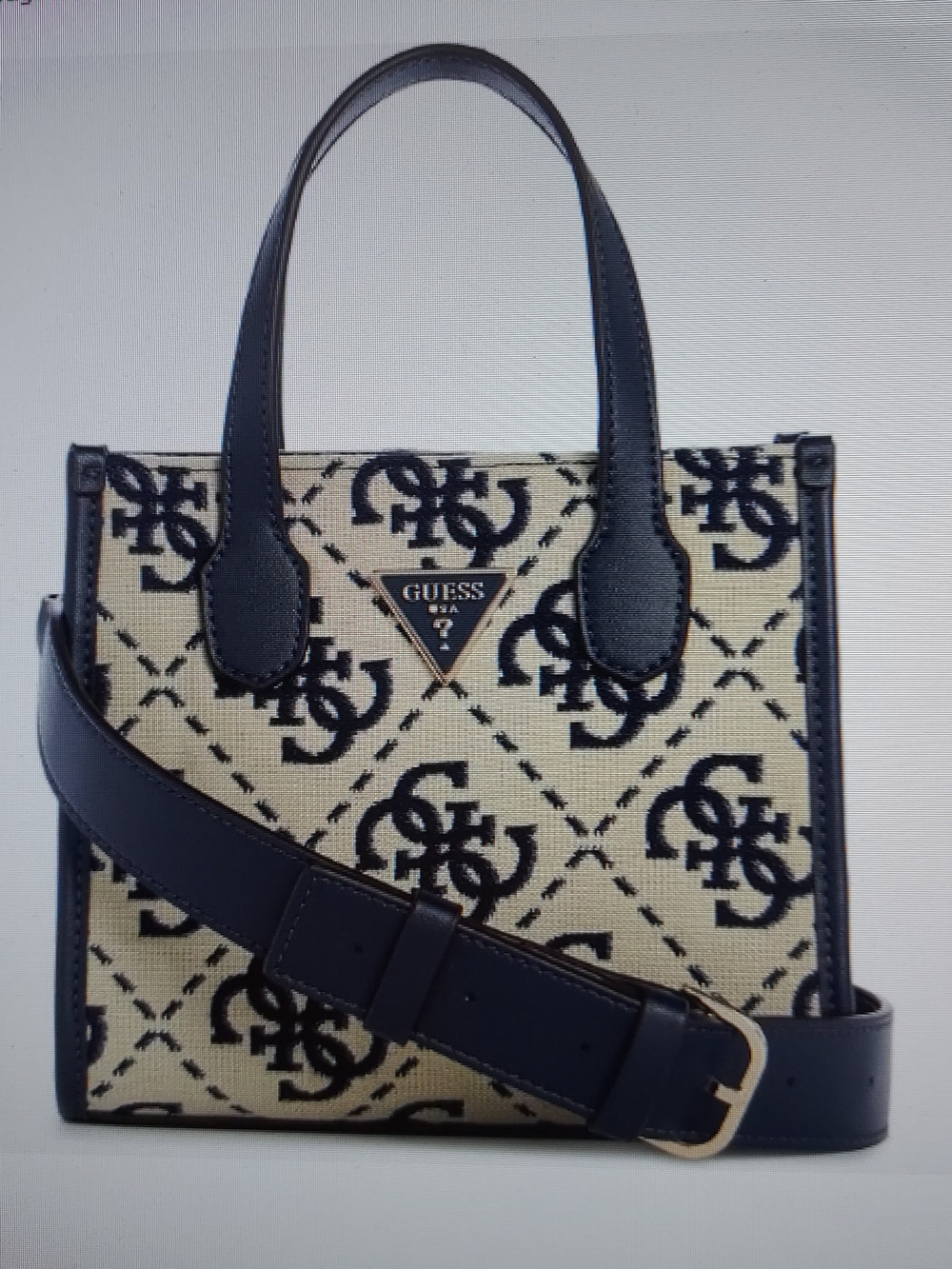 GUESS Navy & Beige Ruma Logo Mini Tote. Sz. 7.75" X 6.75" X 4". NWT